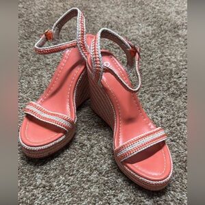 BP Coral and Cream Wedge Sandals